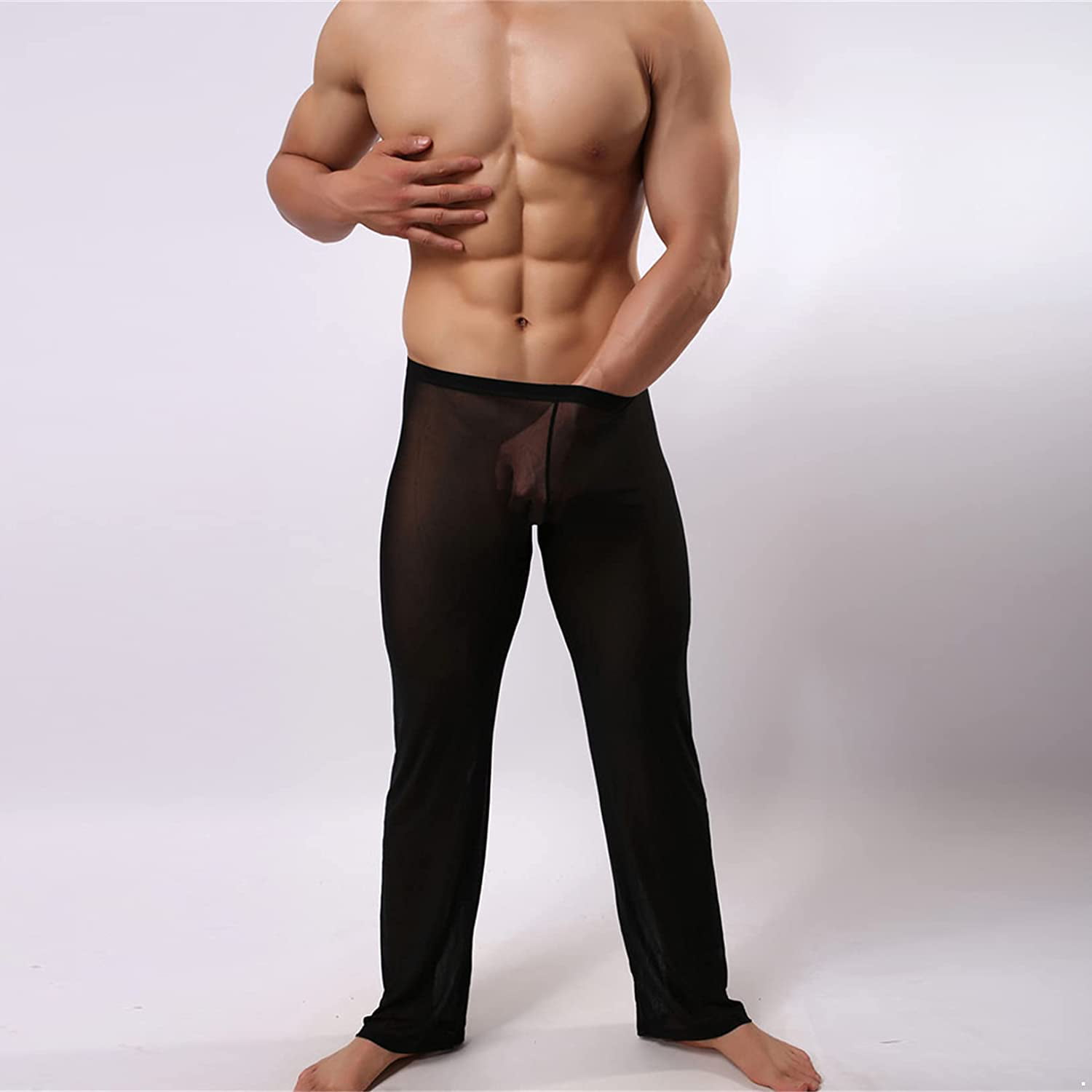 Freebily Homme Pantalons de Sport Yoga Pyjama Transparent en Mesh Lingerie Long Pantalon de Chambre Lounge Pantalons sous Vêtements de Nuit M-XL 
