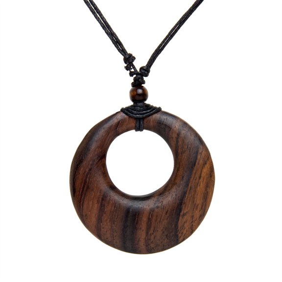 81stgeneration Hand Carved Brown Wood Round Tribal Pendant - Large Wooden Disc Adjustable Pendant Necklace - Natural Ladies Gifts - Gothic Jewellery -Wooden Handmade Necklaces