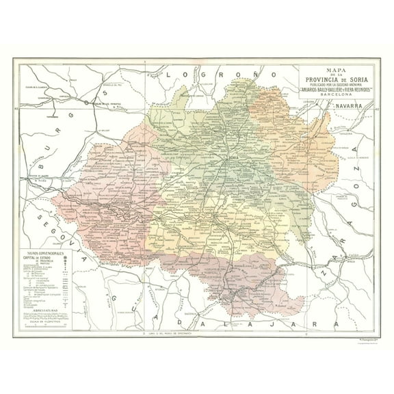 Historic Map - Soria Spain - Pompido 1913 - Vintage Wall Art