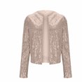 thumbnail image 4 of JGGSPWM Women's Sequin Glitter Cropped Jacket Long Sleeve Round Neck Open Front Sparkly Casual Party Cropped Coat Gold XXL, 4 of 7
