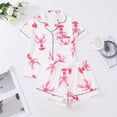 thumbnail image 3 of VNKIDY Women's Pajamas Lobster Print 2 Piece Pajama Set Short Sleeve Button Front Lapel Top Elastic Waisted Shorts Loungewear Set For Home Relaxation Lovely Pjs, 3 of 7