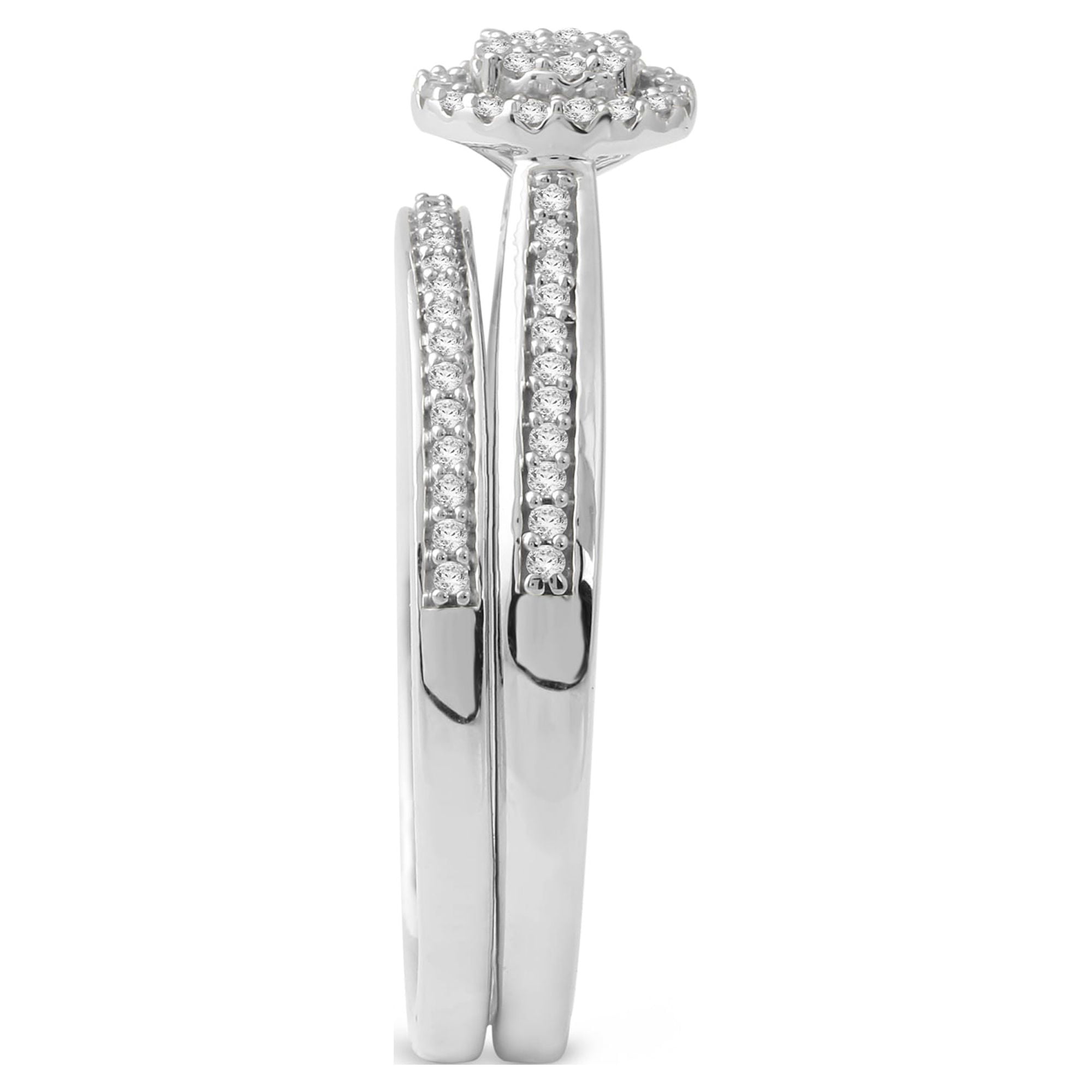 1/5Ct TDW Diamond S925 Sterling Silver Cluster Halo Bridal Set (I-J, I2)