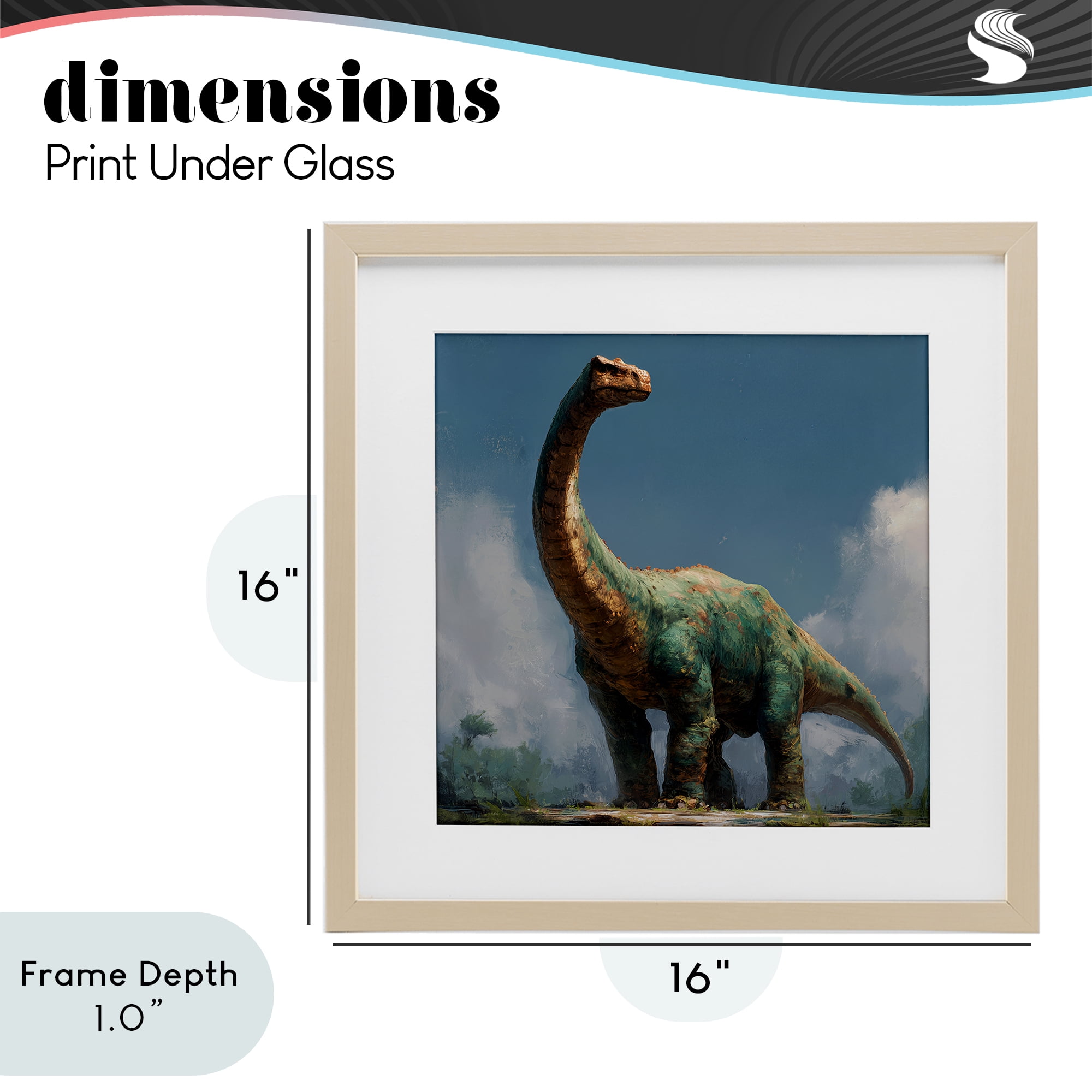 Stupell Industries Colossal Brontosaurus in Meadow Birch Framed Print Under Glass, design by Wumples