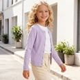 thumbnail image 5 of WAVSUF Girls Sweater Jacket Lightweight Long Sleeve Crew Neck Comfort Soft Fall Thin Style Cardigan Purple 7-8, 5 of 8