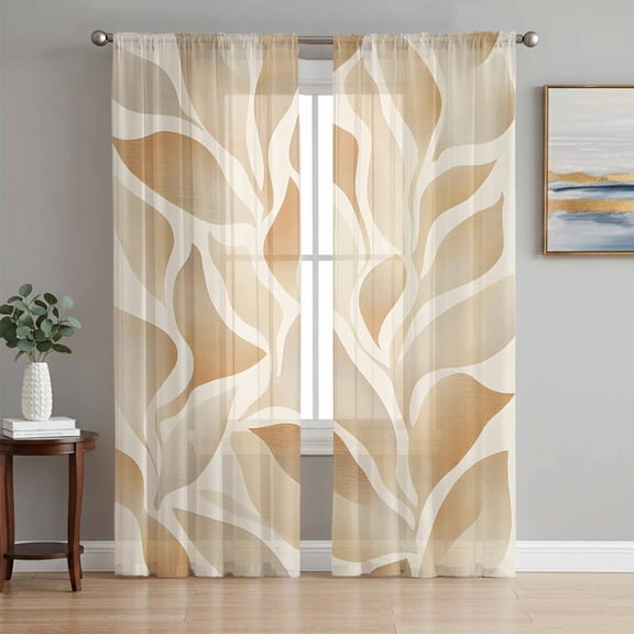 Tropical Leaves Sheer Curtains 72 Inch Length 2 Panels Set, Vintage Abstract Summer Leaf Voile Window Treatment Rod Pocket Curtains Sheers Drapes for Bedroom/Living Room/Kitchen 52"x72"x2