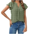 thumbnail image 2 of ALLLIST V Neck Tops for Women Short Sleeve Summer Blouse Fashion Green Solid Flounce Tops for Ladies, 2 of 8