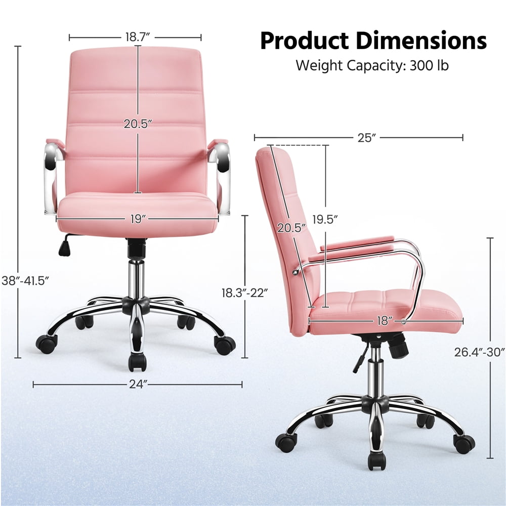 Yaheetech Mid-Back PU Leather Adjustable Office Chair with Arms, Pink