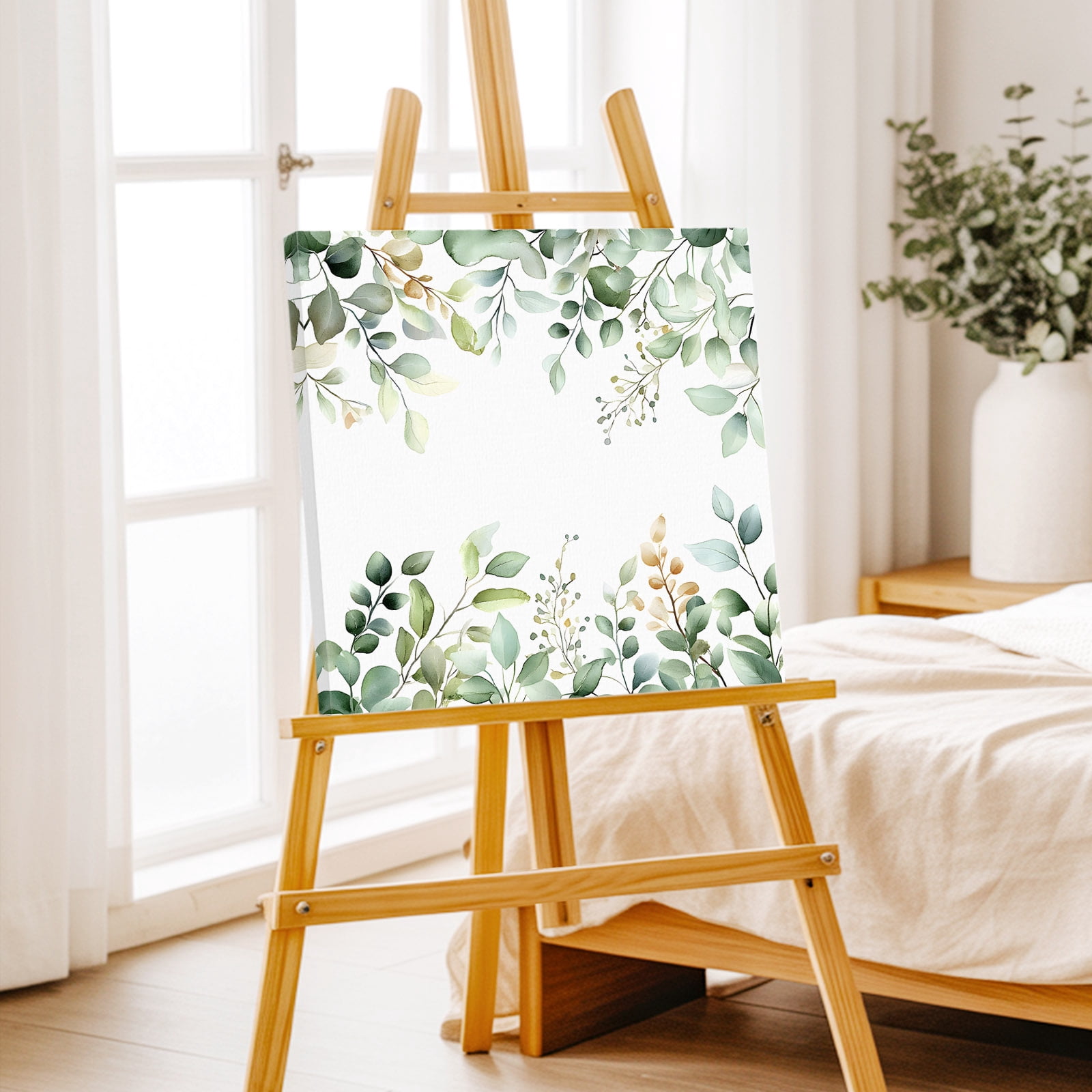 Sage Green Canvas Wall Art for Living Room, Eucalyptus Leaf Watercolor Plants Farmhouse Poster Print Painting for Bedroom Office Home Decoration Wall Pictures Prepare To Hang 16"x16"