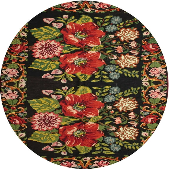 Ahgly Company Machine Washable Indoor Round Traditional Deep Red Area Rugs, 4' Round
