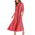 thumbnail image 6 of Women's 3/4 Sleeve Button Closure Shirts Striped Floral Print Beach Dress Sexy Neckline High Waist Long Dresses, 6 of 7