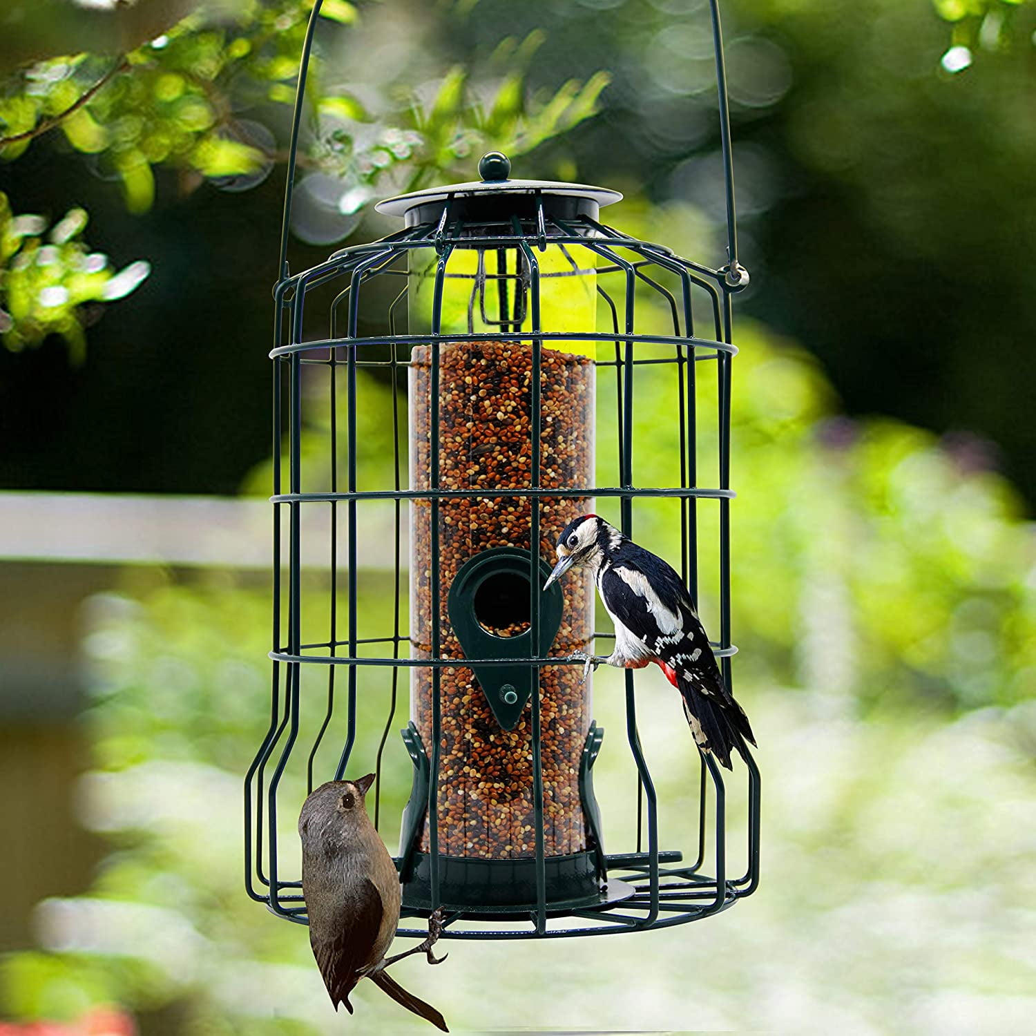 Squirrel Proof Bird Feeder Hanging Cage Seed Wild Outdoor Garden Yard 2Feeding 