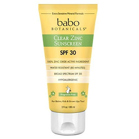 Babo Botanicals Zinc Sunscreen Lotion SPF 30 with 100% Mineral Actives  Non-Greasy  Water-Resistant  Fragrance-Free  Vegan  For Babies  Kids or Sensitive Skin  Clear  3 Fl Oz