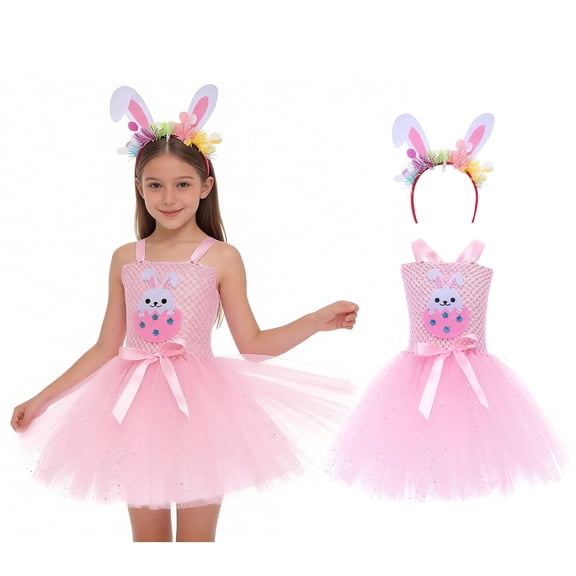 Girls Easter Outfit Sleeveless Tutu Tulle Dresses and Headband Set Dress up Performance Clothes Girls Clothes 4-5 Years