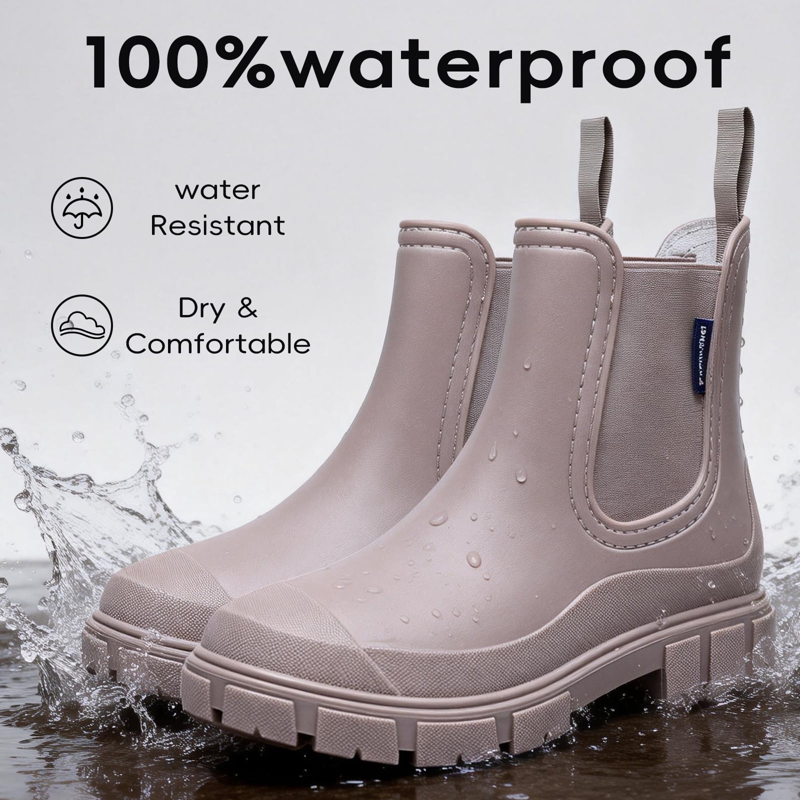 Sogetch Womens Short Rain Boots Waterproof Ankle Chelsea Boots Slip-Resistant Garden Shoes