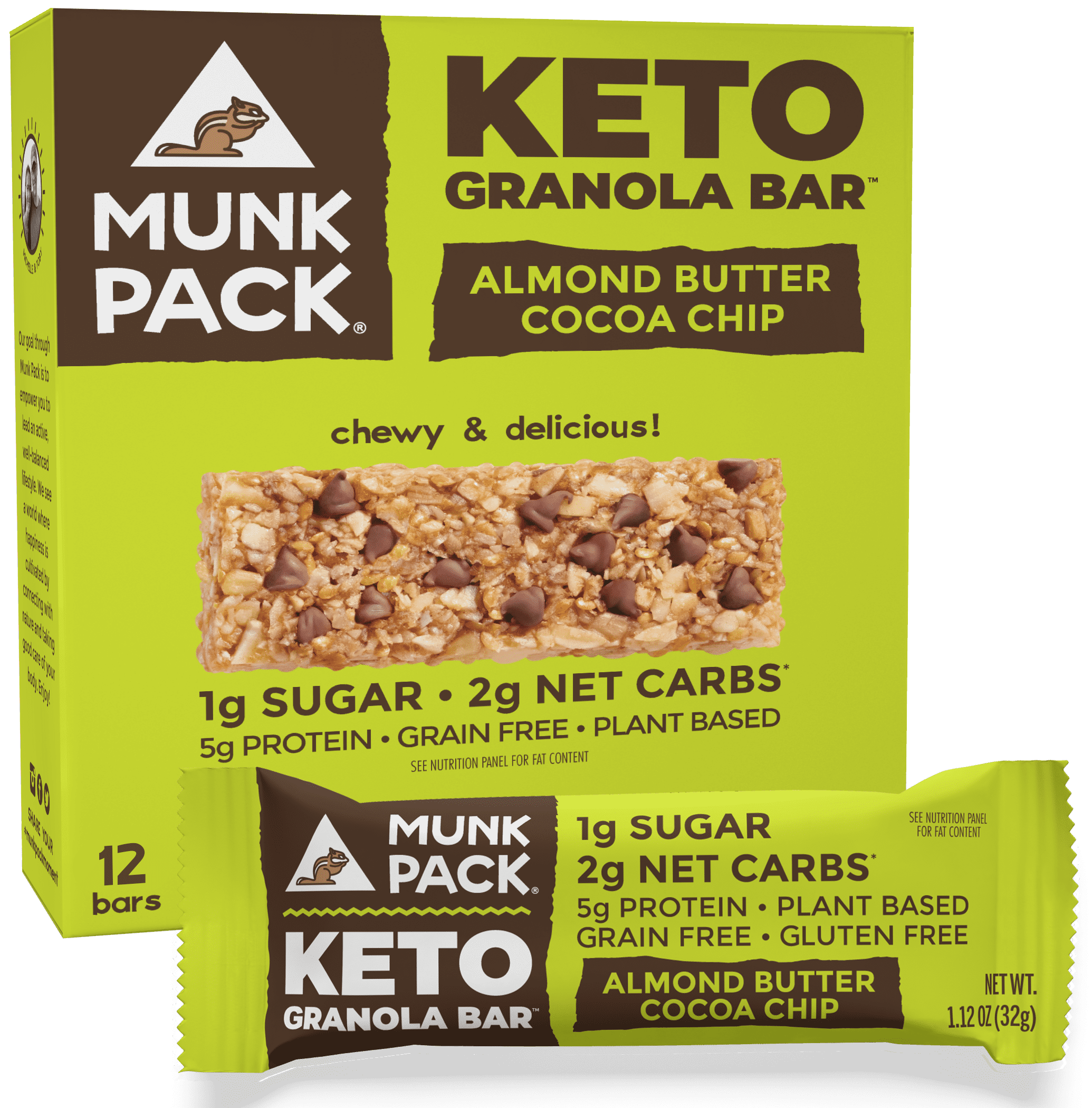 Munk Pack Keto Granola Bars, Almond Butter Cocoa Chip, Grain Free