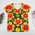 thumbnail image 4 of Flowers Arranged Green Background Pattern Women's Blouse Short Sleeve Women's Top T-Shirt Spring Summer Clothes, 4 of 7
