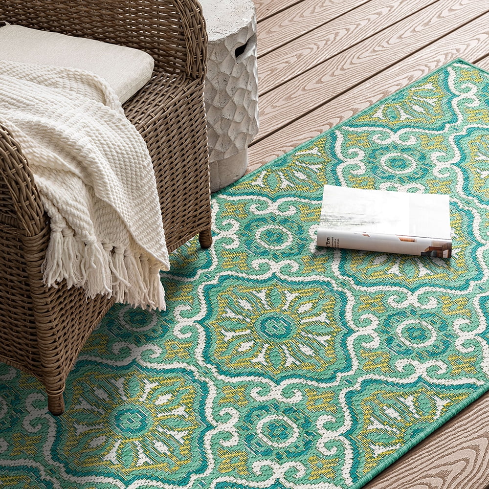 Mohawk Home Positano Outdoor Area Rug, Teal, 2' 6" x 6'
