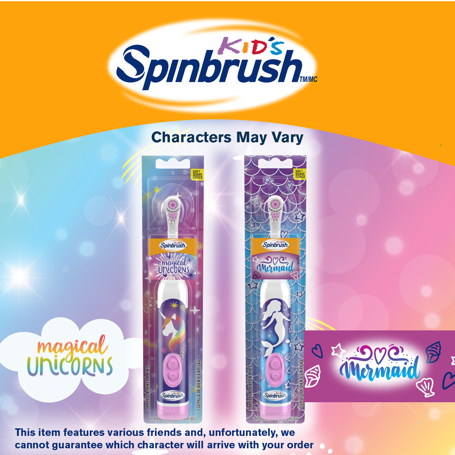 Mermaid & Unicorn Kid’s Spinbrush Electric Battery Toothbrush, Soft, 1 ct, Character May Vary - image 4 of 7