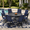 Blue Fabric-Black Table, variant on DIFY 5PCS Patio Furniture Set, 41" Round Dining Table and 4 Swivel Textilene Chairs, Brown