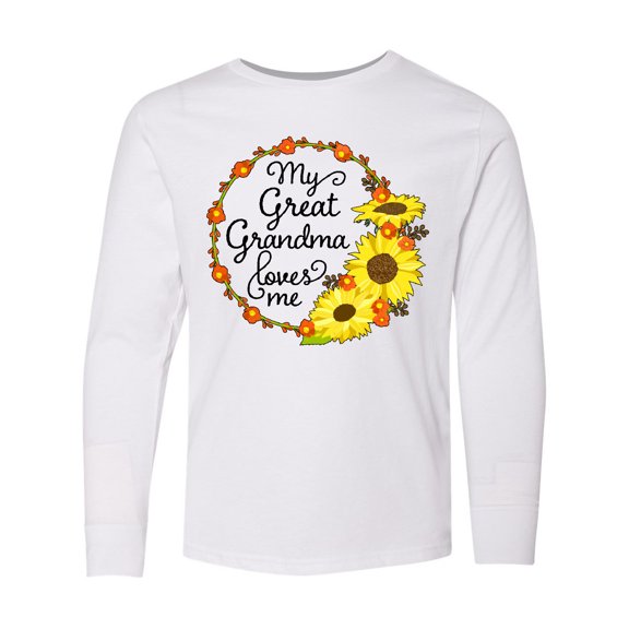 Inktastic My Great Grandma Loves Me with Sunflower Wreath Long Sleeve Youth T-Shirt