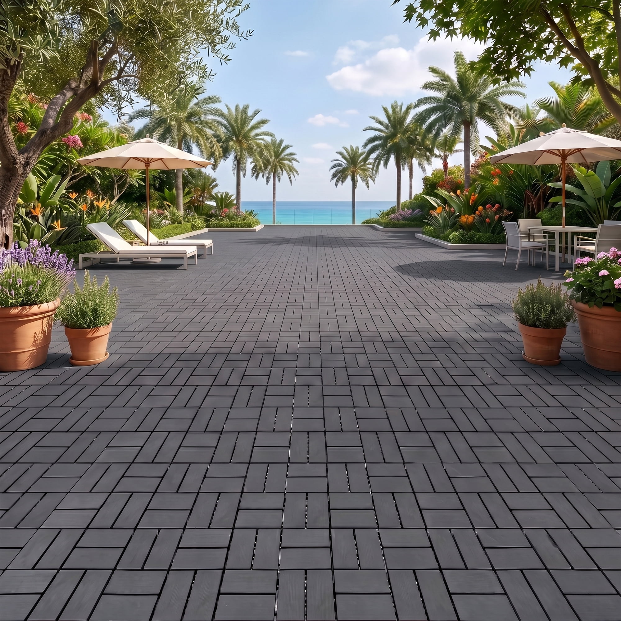 Plastic Interlocking Deck Tiles, 44 Pack 12"x12" Waterproof Non-Slip Outdoor Patio Flooring, All Weather Drainable Snap Together Decking Tiles for Poolside, Porch, Garden, Backyard & Shed Floor