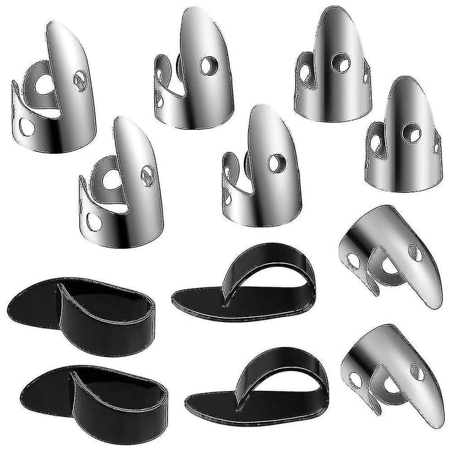 Juego de púas de dedo de acero de 12 piezas, púas de dedo de metal púas de dedo de bajo ajustables para guitarra, banjos y otros instrumentos