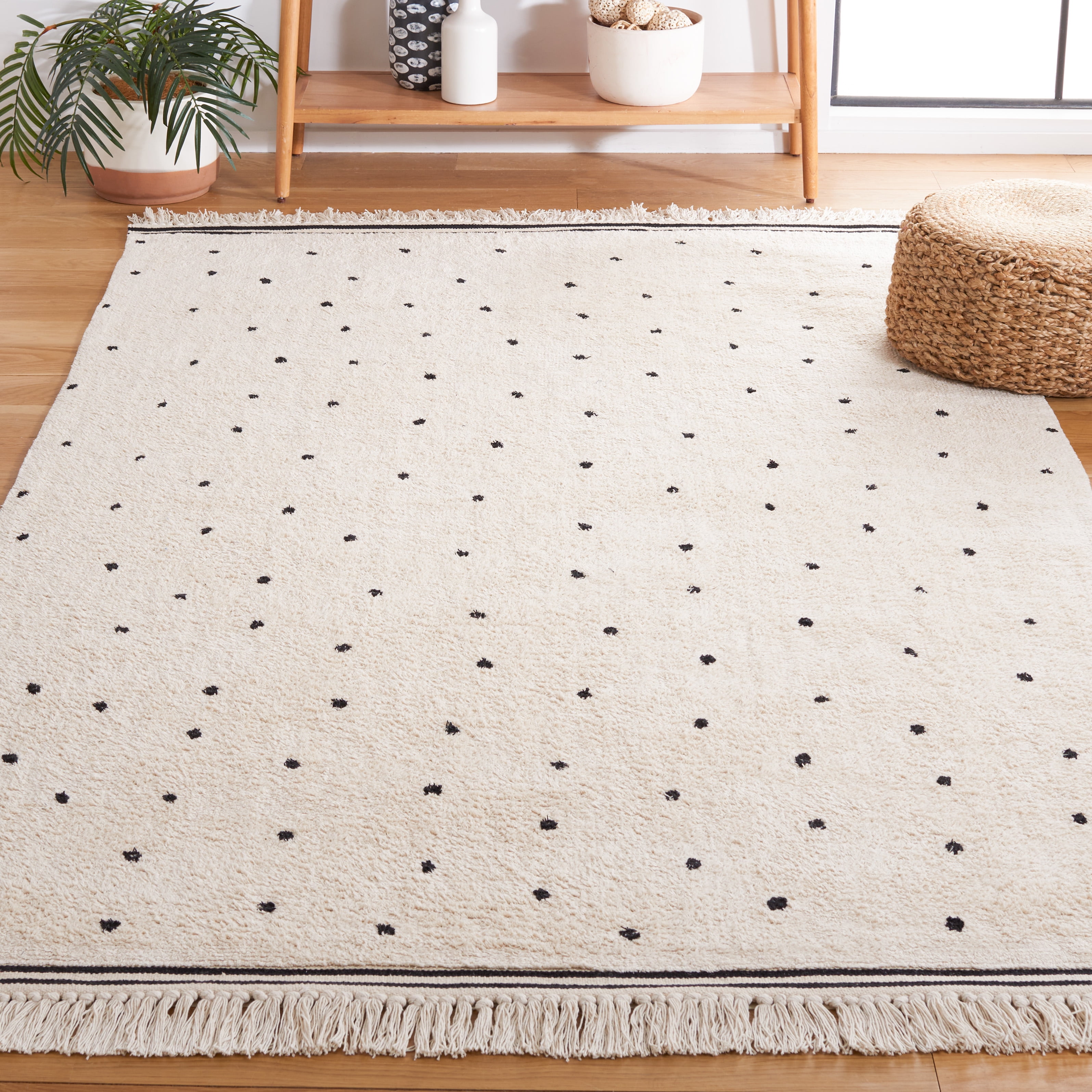 SAFAVIEH Easy Care Leptis Polka Dots Area Rug, 3' x 5', Ivory/Black