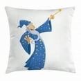 thumbnail image 1 of Wizard Throw Pillow Cushion Cover, Cartoon Smiling Old Man in Starry Costume Casting a Spell Abracadabra, Decorative Square Accent Pillow Case, 20 X 20 Inches, Blue Yellow Pale Grey, by Ambesonne, 1 of 2