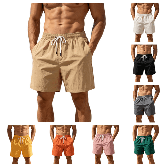 5 Inch Linen Shorts for Men - Casual Elastic Waist Drawstring Shorts Summer Lightweight Beach Shorts with Pocket Khaki XXL