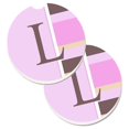 thumbnail image 1 of Carolines Treasures CJ1005-LCARC Lettre L Initiale Monogramme Rayures Roses Ensemble de 2 Tasse Titulaire Voiture Coaster, 1 of 1