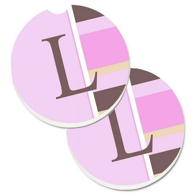 Carolines Treasures CJ1005-LCARC Lettre L Initiale Monogramme Rayures Roses Ensemble de 2 Tasse Titulaire Voiture Coaster
