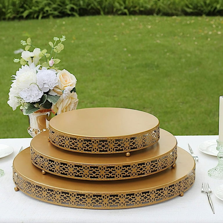 BalsaCircle 20 Gold Metal Fleur De Lis Round Cake Stand Dessert Display Pedestal Party Events Decorations