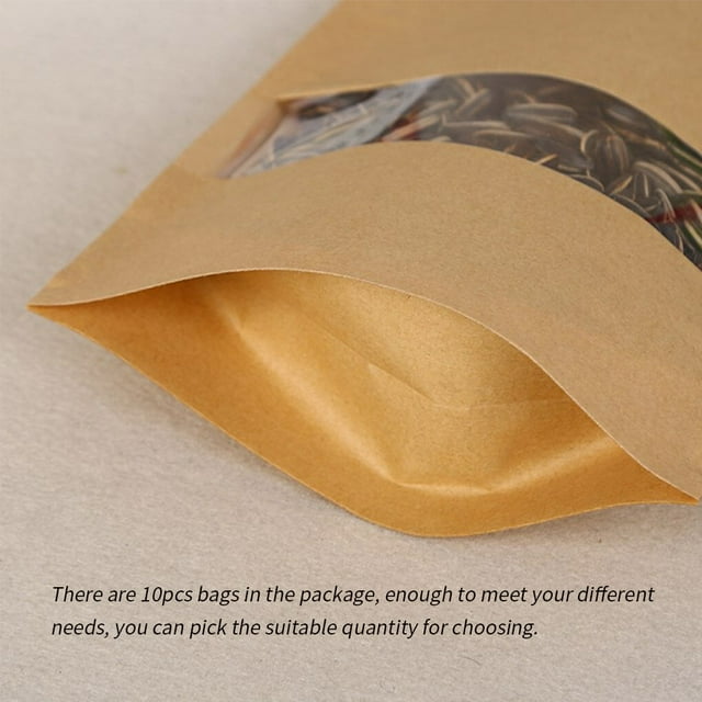10pcs Snack Bags Kraft Paper Window Candy Paper Paper Candy Bag Kraft Candy Bags Kraft Paper Bread Snack Sealing Portable Cookie Bread Pouches, 18x26cm
