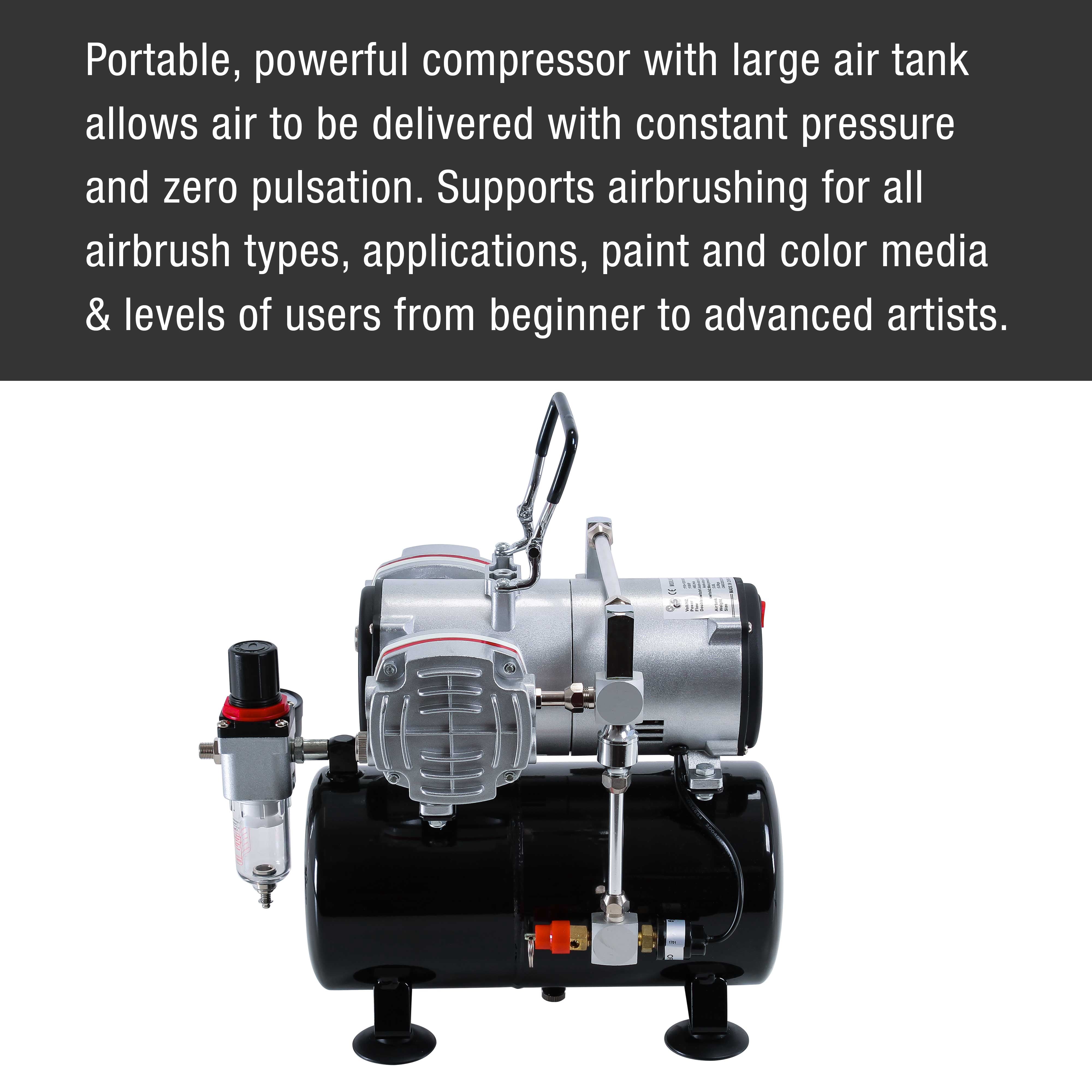 Airbrush-Depot Model TC-828, High-Performance Twin Cylinder Piston Air Compressor with Tank