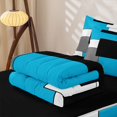 thumbnail image 5 of Castle Fairy Mid Century Overlap Rectangle Zipper Queen Comforter Set with Fitted Sheet and 2 Pillowcases,Geometric Solid Block Zipper Bedding Set,Cyan Gray Black White,Reversible, 5 of 5
