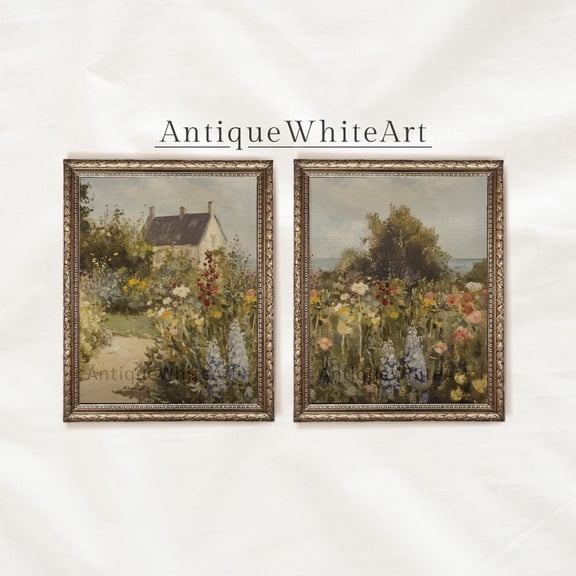 Cottage Garden Farmhouse Pair Coastal Painting Wall Art Set 2 Unframed Paper Print 8x12
