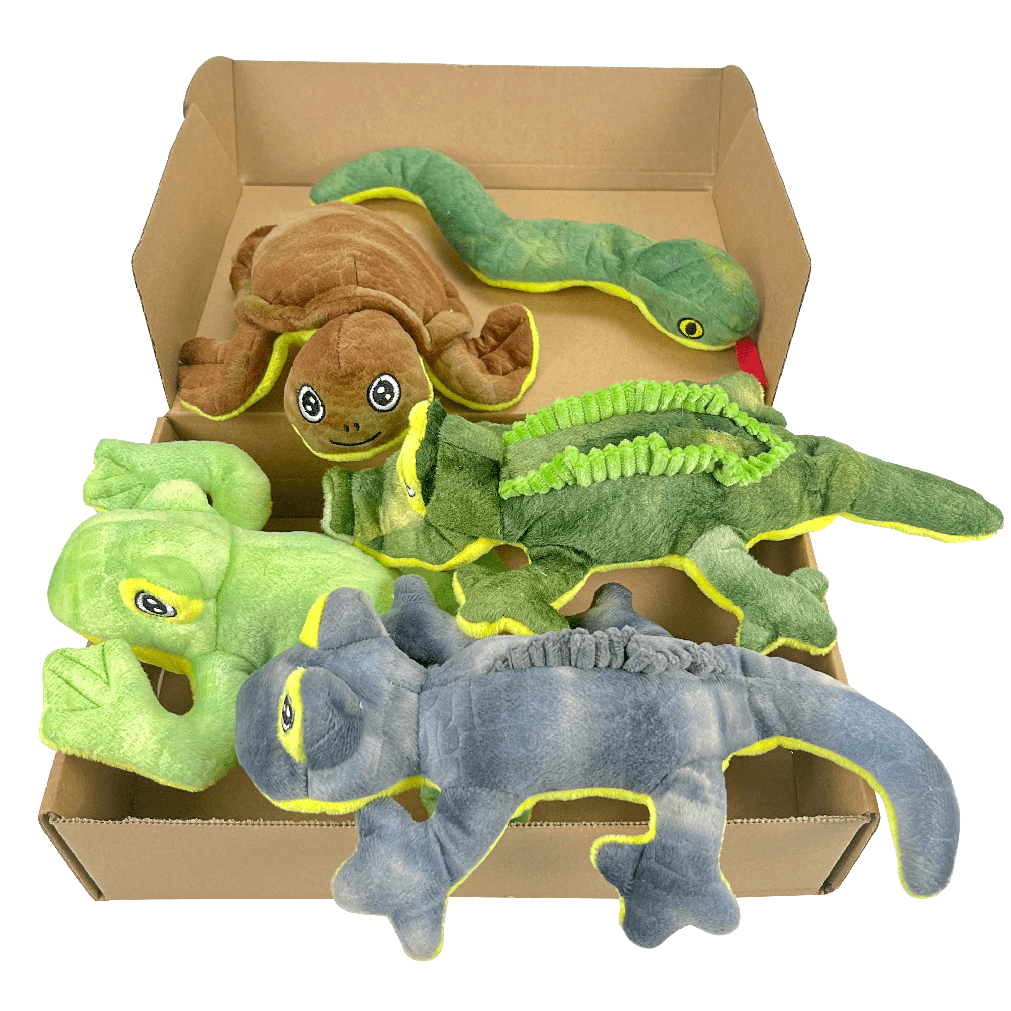LECHONG Christmas Dog Toys for Aggressive Chewers, Woodland Series Chewable 5-Piece Stuffed Animal Toys Bundle with Alligator, Frog, Turtle, Lizard, Snake for Chewing (5 Pack)