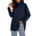thumbnail image 2 of Vynhevius Women Plus Size Tunic Top Solid Turtleneck Long Sleeve Side Slit Casual Loose Blouse, 2 of 7