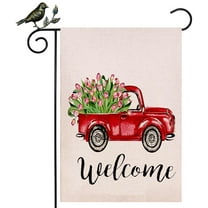 Valentine's Day Flag Garden Banner Spring Decoration Welcome Home Decorative Love Tulips Flower Double Sided Quote House Red Truck Burlap Yard Sing Seasonal Outdoor Flag 12.5 x 18