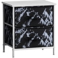 thumbnail image 1 of Sorbus Table de Chevet à 2 Tiroirs Commode Table d'Appoint - Cadre Blanc Marbre Noir, 1 of 9
