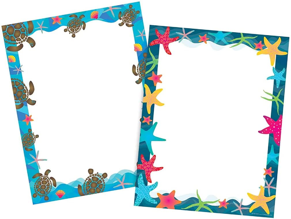 Barker Creek Kai Ola Computer Paper Set, 100 Sheets of Paper -- 50 Sheets Each of Two Designs, Starfish and Sea Turtles, 8.5' x 11 (4013)