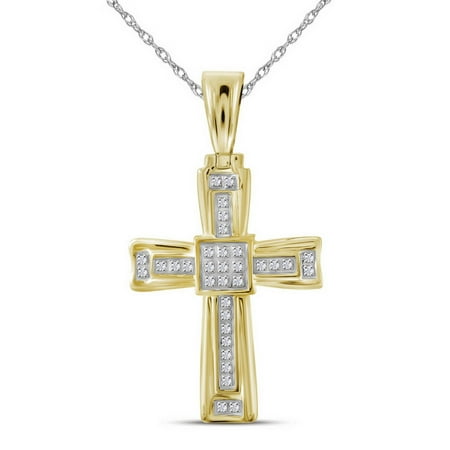 ctw 10k pendant necklace diamond cross mens yellow gold