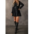 thumbnail image 7 of Women's Black High Waist Long Sleeve Shirt Mini Dress, 7 of 7