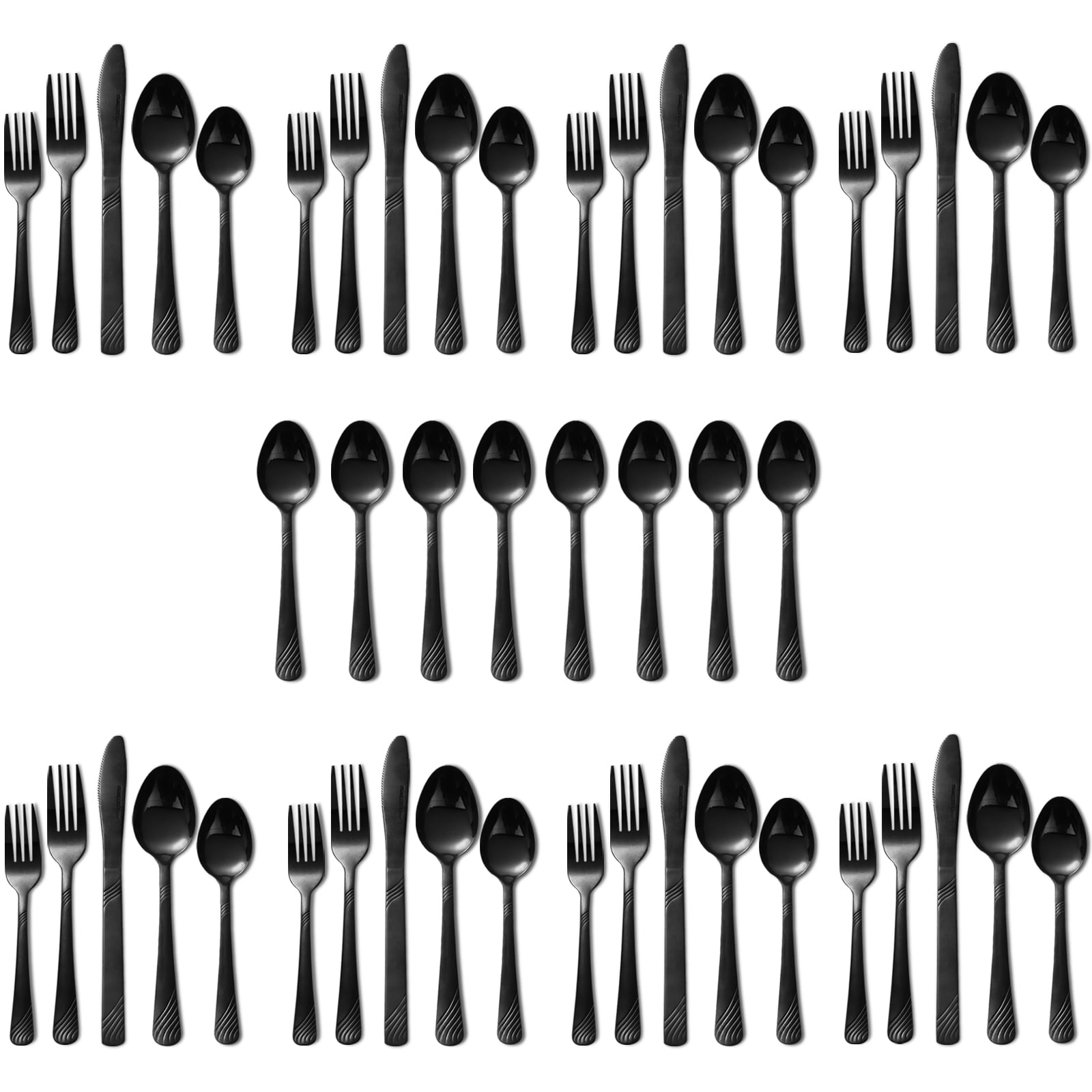 KitchenTrend Swirl 48 Piece Stainless Steel Flatware, Tableware Cutlery Set for Home Restaurant Black