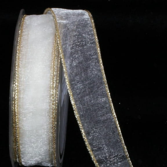 The Ribbon People Cream White and Gold Organza Edge Wired Craft Ribbon 1" x 54 Yards