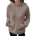 thumbnail image 2 of Busydd Hoodies for Women Fall Casual Long Sleeve Stand Collar Womens Hoodies Pullover Fashion Solid Color Zip Hooded Sweatshirt for Women with Pocket M, 2 of 6