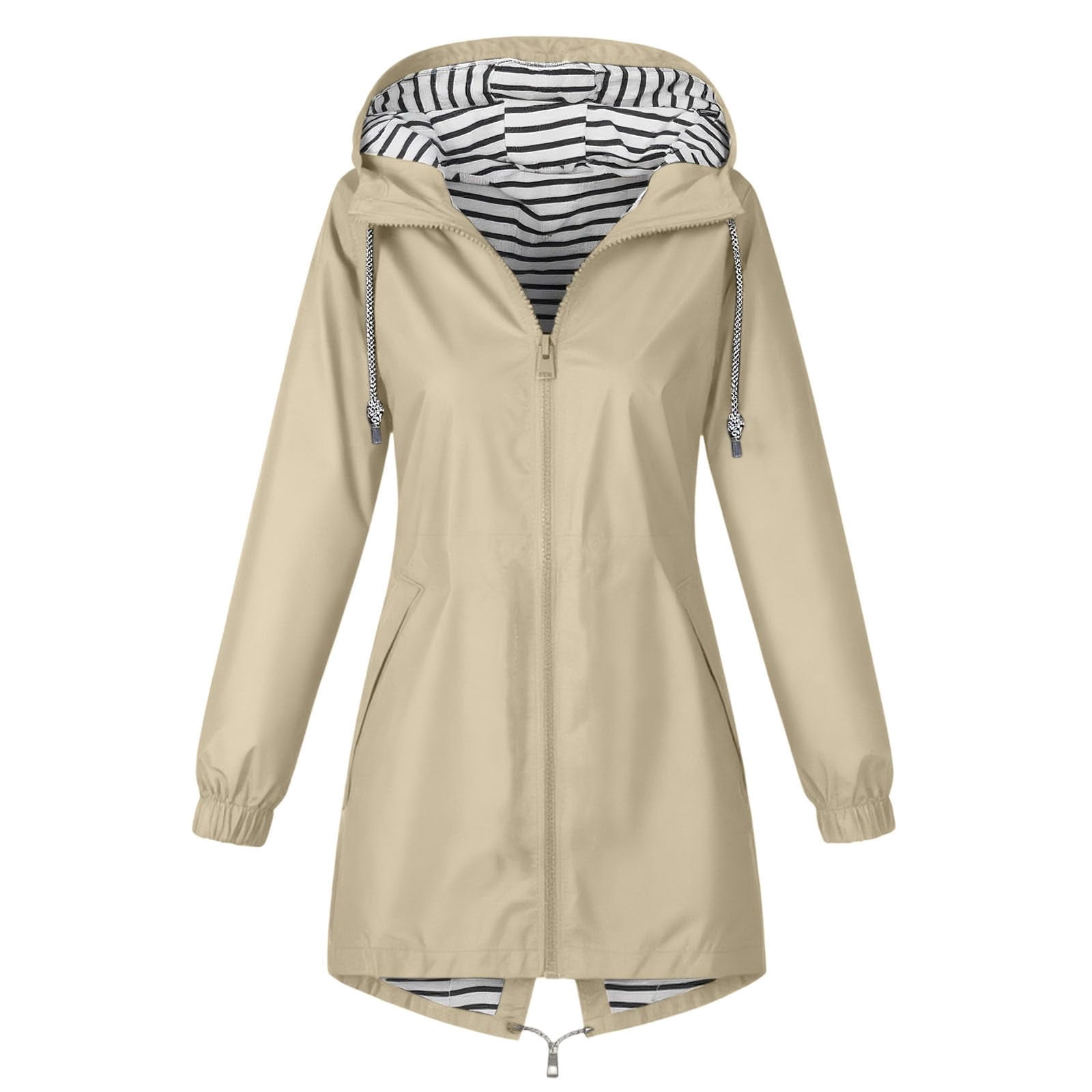 Rain Jackets for Women Waterproof Hooded Long Trench Coats Lined Windbreaker Travel Outdoor Jacket with Pockets