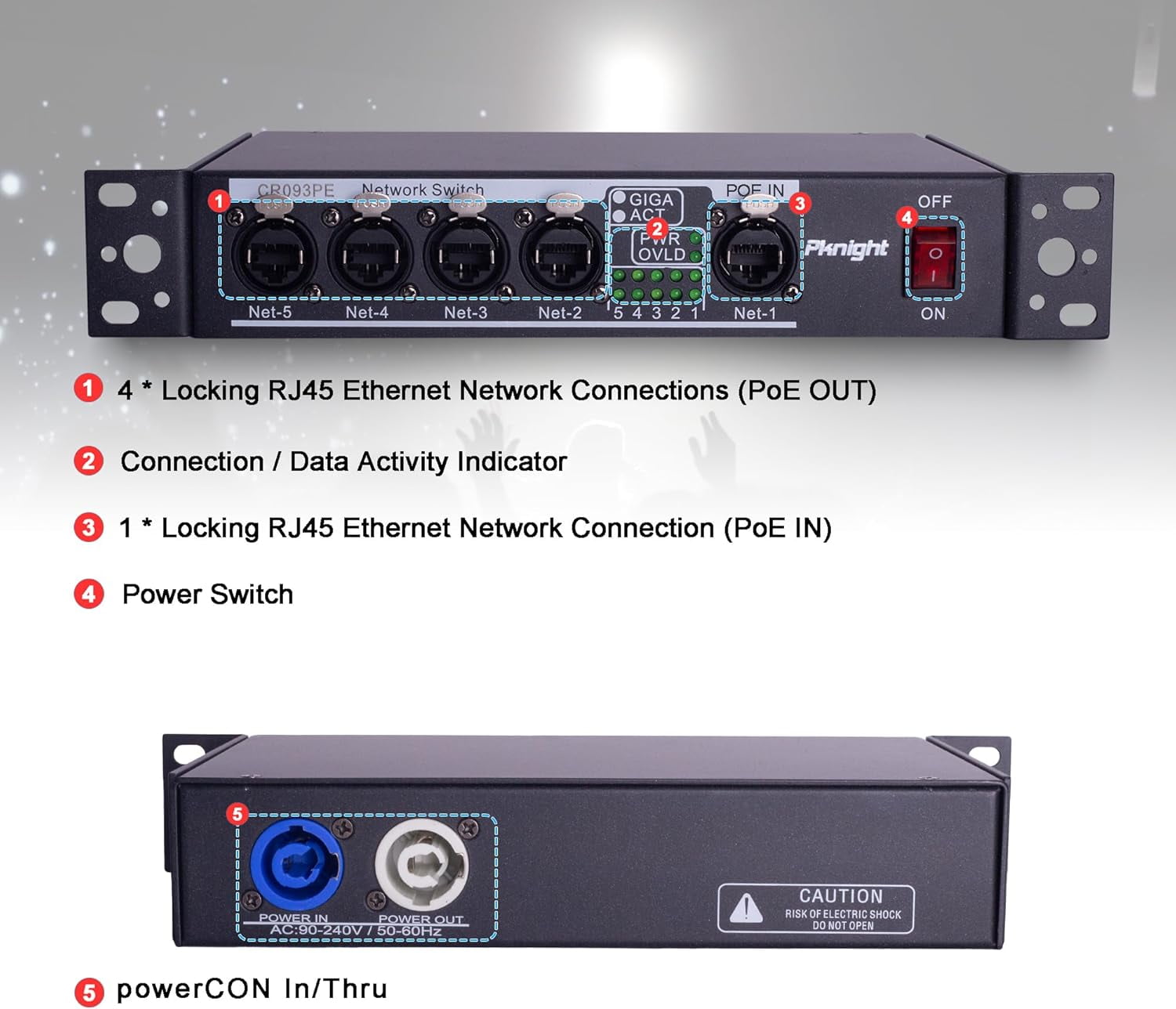 Pknight Stage Signal etherCON Network Switch POE Available
