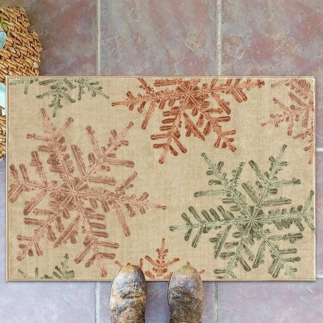 Snowflake Design Indoor Entrance Mat Non Washable Floor Carpet for Home Holiday Soft Thin Rug Living Room Kitchen Bathroom