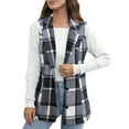 thumbnail image 4 of QQAMB Plaid Vest for Women Lapel Button Down Sleeveless Shacket Fall Winter Warm Long Jacket Outerwear Outwear Coat Dark Gray XL, 4 of 6